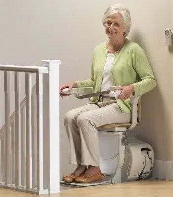 The chair rides smoothly up or down the stairs, and stops automatically when it reaches the far end.